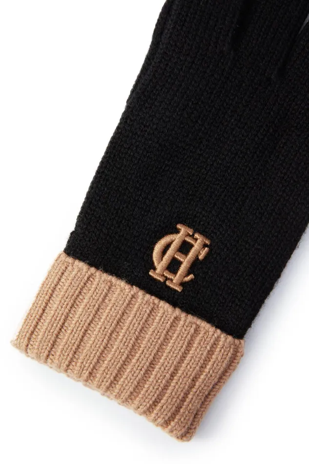 Holland Cooper Gloves Women Chelsea Logo Knitted Gloves Black Tan Holland Cooper Gloves Women Chelsea Logo Knitted Gloves Black Tan