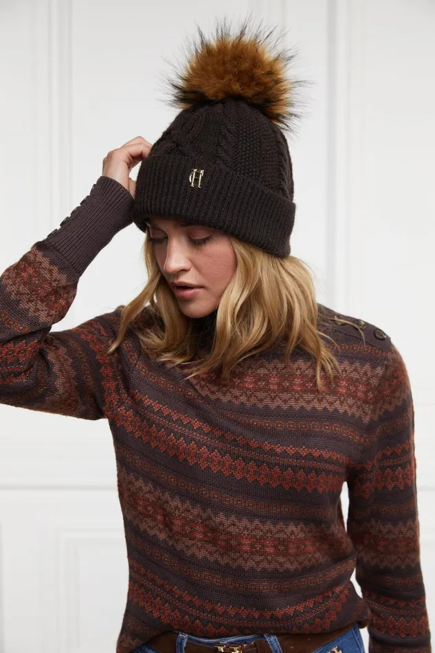 Holland Cooper Hats and Headbands Women Cortina Bobble Hat Chocolate Holland Cooper Hats and Headbands Women Cortina Bobble Hat Chocolate