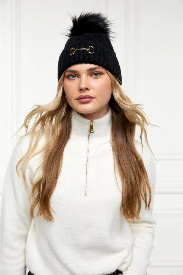 Holland Cooper Hats and Headbands Women Horsebit Bobble Hat Black Holland Cooper Hats and Headbands Women Horsebit Bobble Hat Black