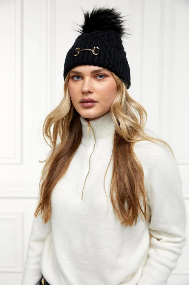 Holland Cooper Hats and Headbands Women Horsebit Bobble Hat Black Holland Cooper Hats and Headbands Women Horsebit Bobble Hat Black