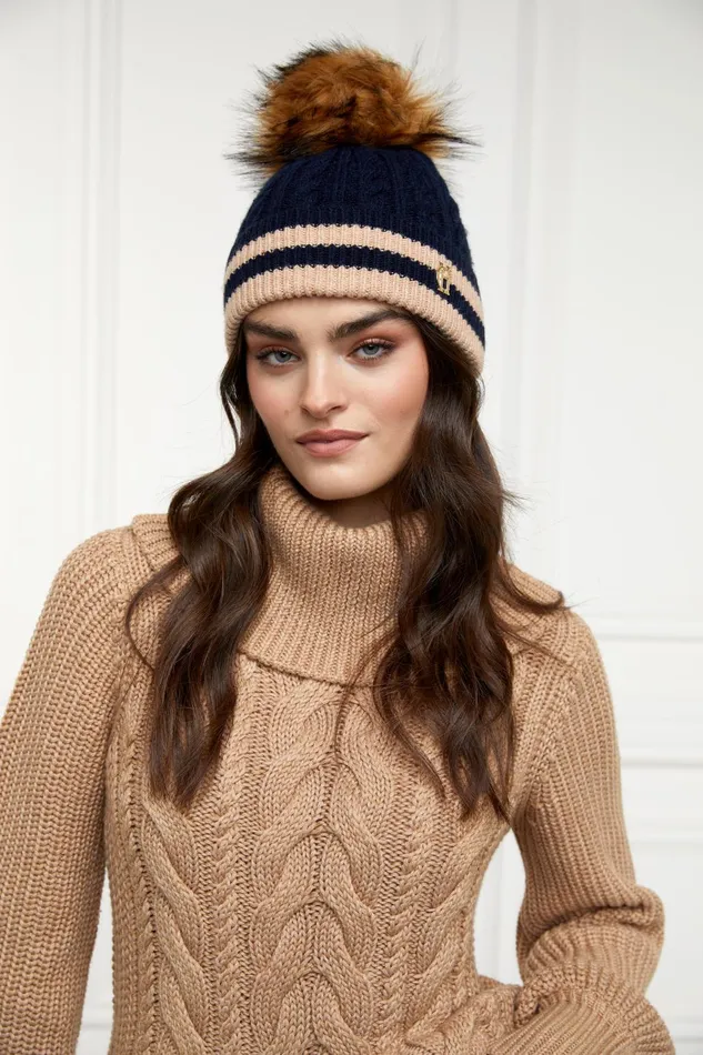 Holland Cooper Hats and Headbands Women Zoe Bobble Hat Ink Navy Stripe Holland Cooper Hats and Headbands Women Zoe Bobble Hat Ink Navy Stripe