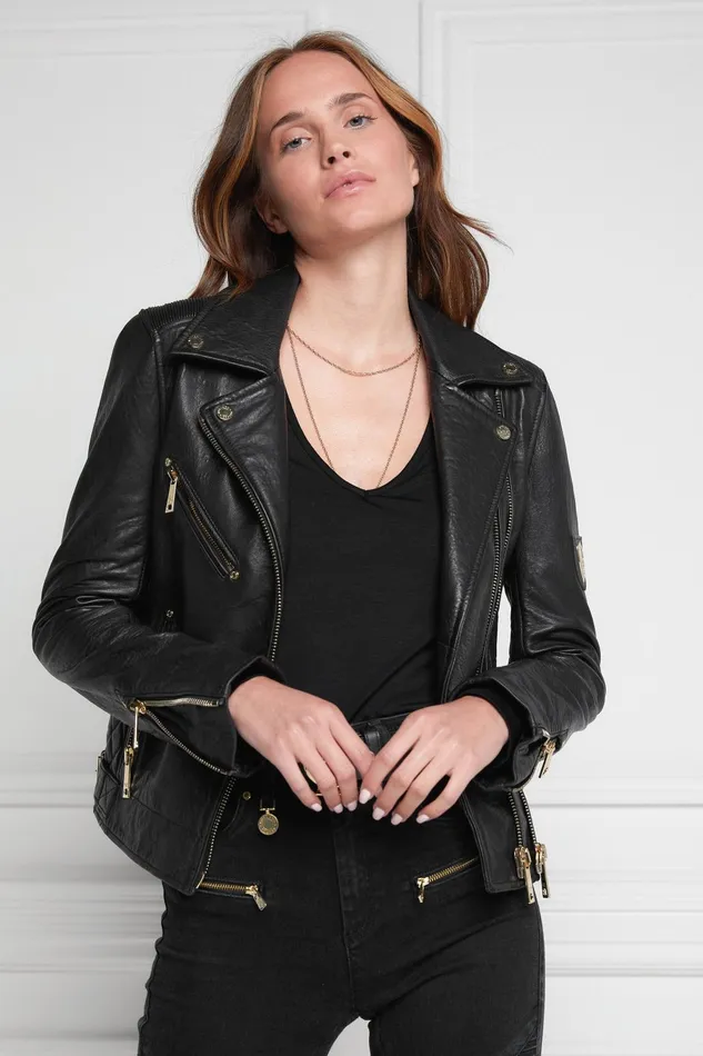 Holland Cooper Jackets Women Leather Biker Jacket