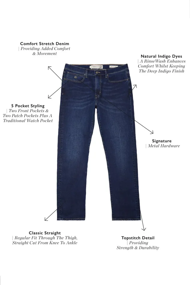 Holland Cooper Jeans Men Classic Straight Jean Washed Indigo Holland Cooper Jeans Men Classic Straight Jean Washed Indigo