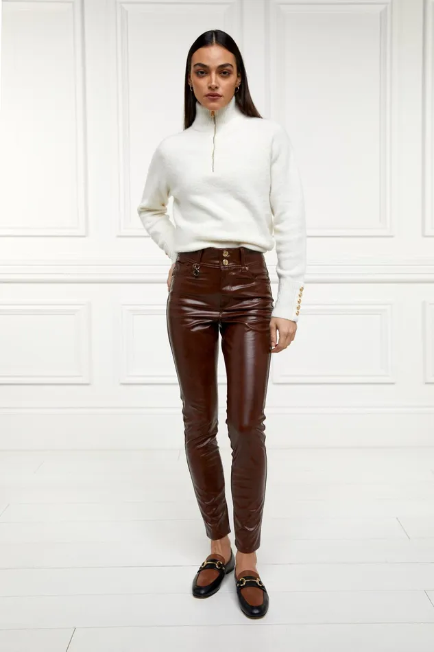 Holland Cooper Jeans Women Faux Leather Skinny Jean Brown