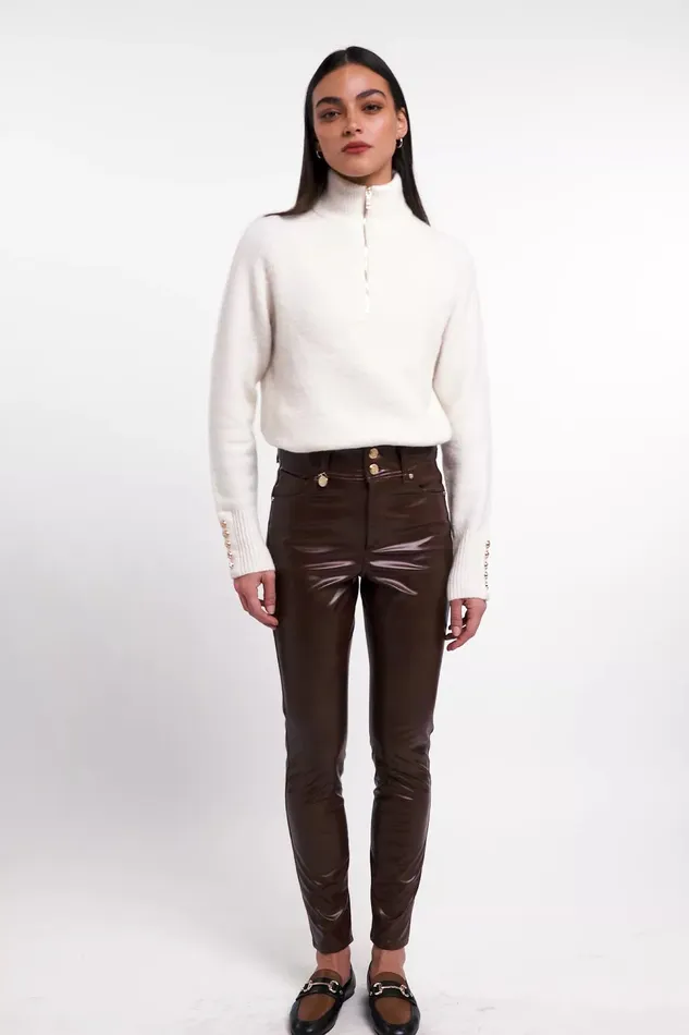 Holland Cooper Jeans Women Faux Leather Skinny Jean Brown