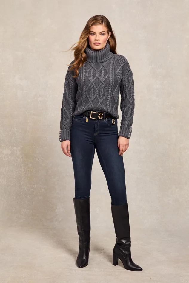 Holland Cooper Knitwear Women Noveli Cable Knit Charcoal Holland Cooper Knitwear Women Noveli Cable Knit Charcoal