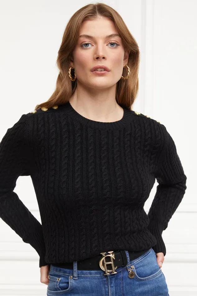 Holland Cooper Knitwear Women Seattle Cable Crew Knit Black