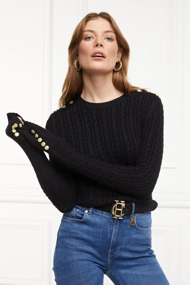 Holland Cooper Knitwear Women Seattle Cable Crew Knit Black Holland Cooper Knitwear Women Seattle Cable Crew Knit Black