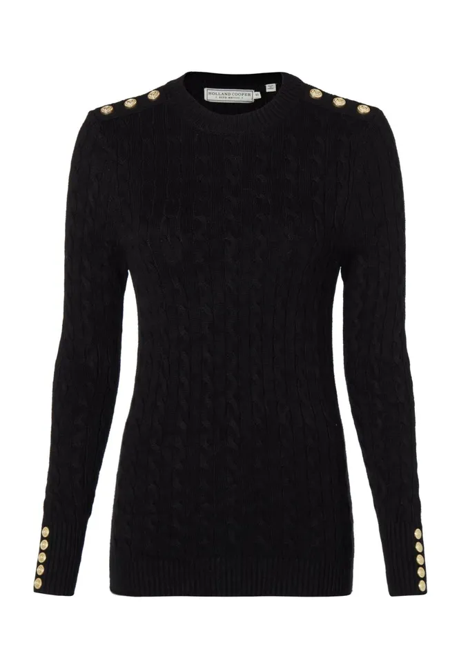 Holland Cooper Knitwear Women Seattle Cable Crew Knit Black Holland Cooper Knitwear Women Seattle Cable Crew Knit Black