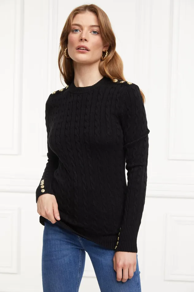 Holland Cooper Knitwear Women Seattle Cable Crew Knit Black Holland Cooper Knitwear Women Seattle Cable Crew Knit Black