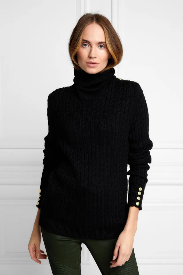 Holland Cooper Knitwear Women Seattle Roll Neck Cable Knit Black Holland Cooper Knitwear Women Seattle Roll Neck Cable Knit Black