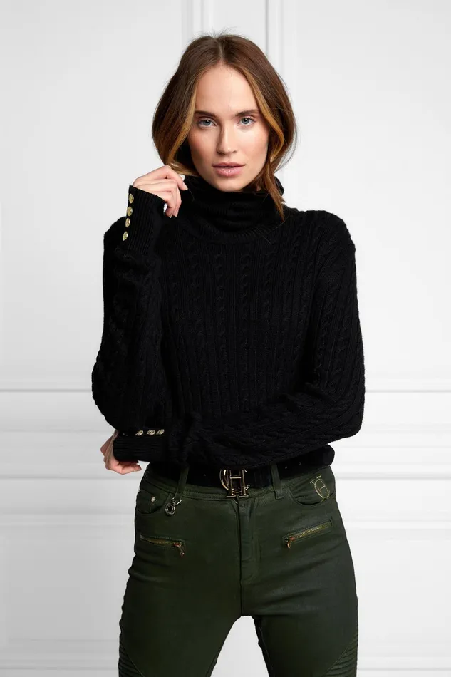 Holland Cooper Knitwear Women Seattle Roll Neck Cable Knit Black Holland Cooper Knitwear Women Seattle Roll Neck Cable Knit Black