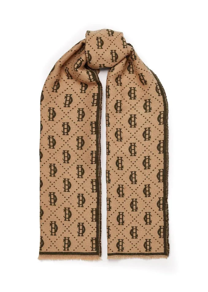 Holland Cooper Scarves Women Lightweight Monogram Scarf Light Camel Forest Green
