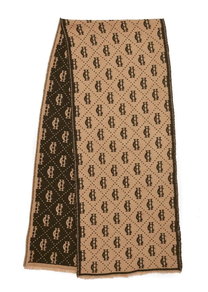 Holland Cooper Scarves Women Lightweight Monogram Scarf Light Camel Forest Green Holland Cooper Scarves Women Lightweight Monogram Scarf Light Camel Forest Green