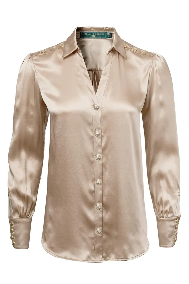Holland Cooper Shirts and Blouses Women Silk VNeck Blouse Champagne Holland Cooper Shirts and Blouses Women Silk VNeck Blouse Champagne