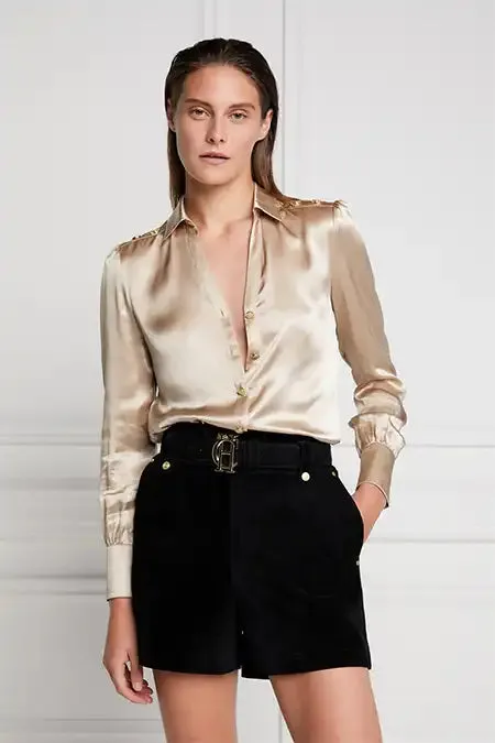 Holland Cooper Shirts and Blouses Women Silk VNeck Blouse Champagne Holland Cooper Shirts and Blouses Women Silk VNeck Blouse Champagne