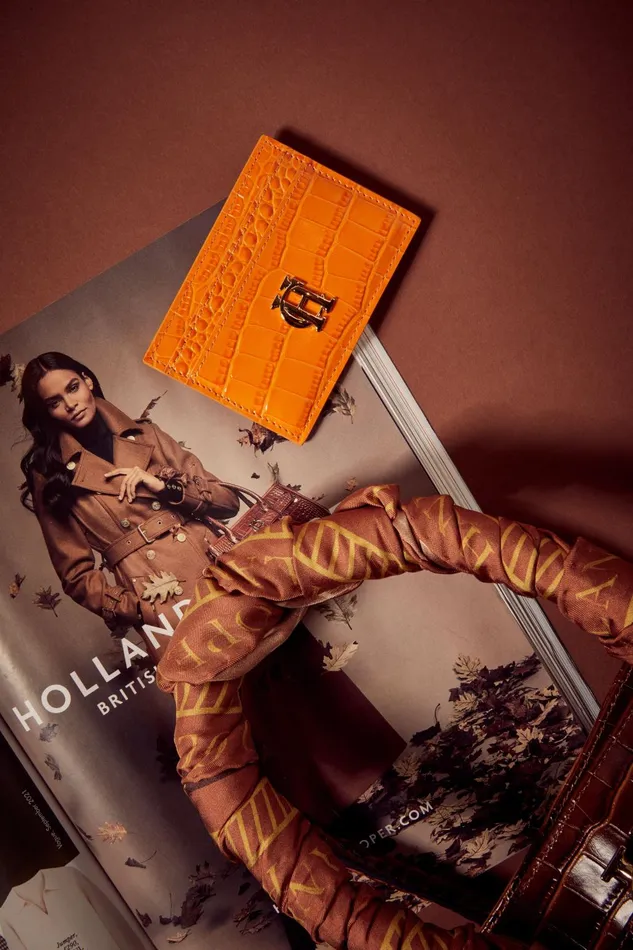 Holland Cooper Small Leather Goods Women Chelsea Card Holder Orange Croc Holland Cooper Small Leather Goods Women Chelsea Card Holder Orange Croc