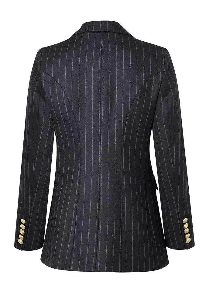 Holland Cooper Tailoring Women Double Breasted Blazer Charcoal Pinstripe