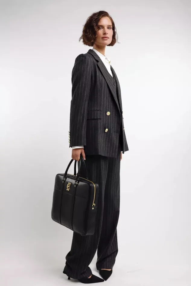 Holland Cooper Tailoring Women Double Breasted Blazer Charcoal Pinstripe