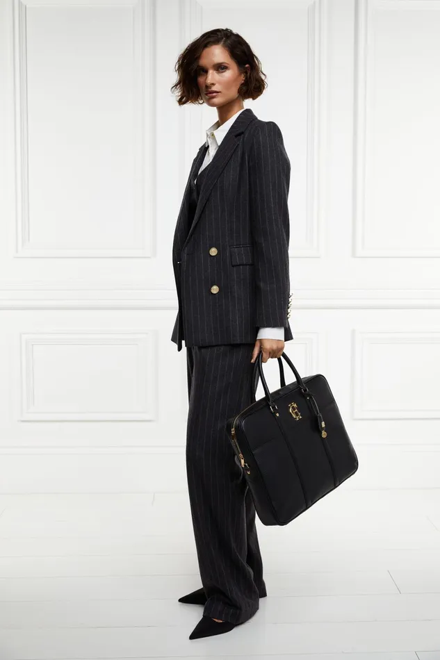 Holland Cooper Tailoring Women Double Breasted Blazer Charcoal Pinstripe