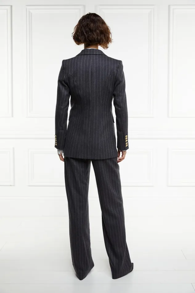 Holland Cooper Tailoring Women Double Breasted Blazer Charcoal Pinstripe