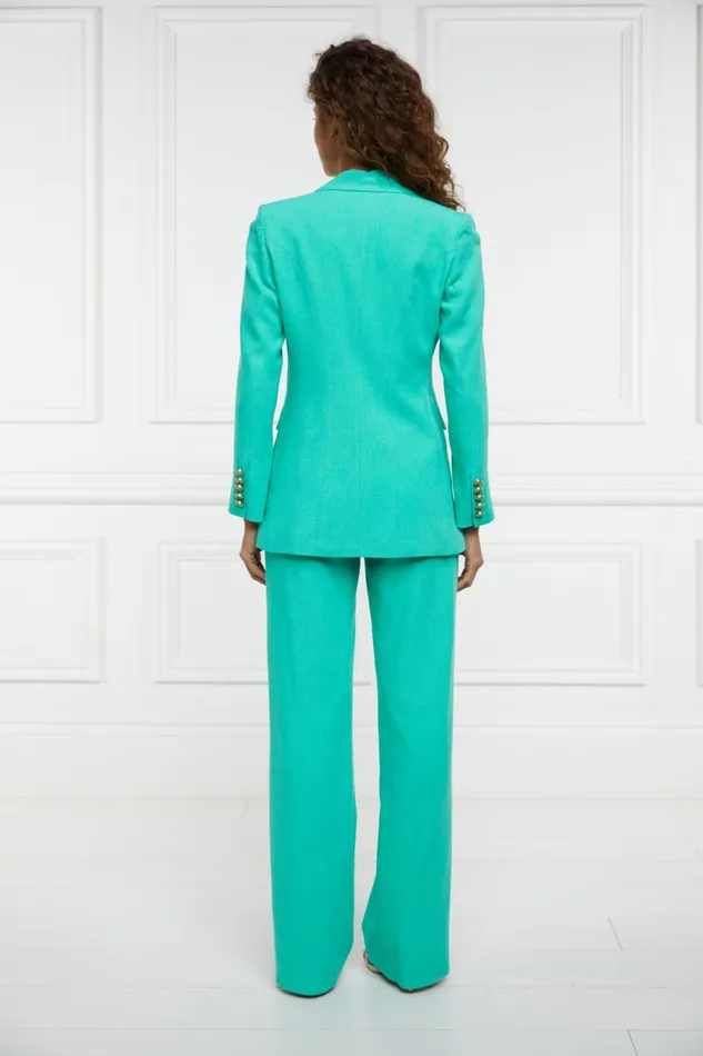 Holland Cooper Tailoring Women Double Breasted Blazer Jade Linen