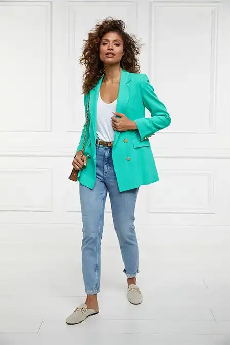 Holland Cooper Tailoring Women Double Breasted Blazer Jade Linen