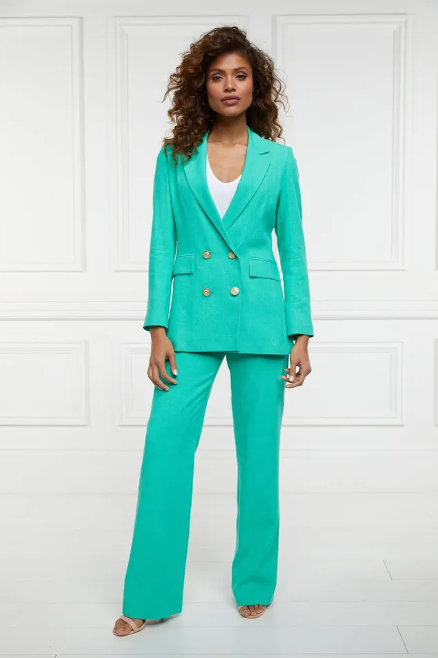 Holland Cooper Tailoring Women Double Breasted Blazer Jade Linen