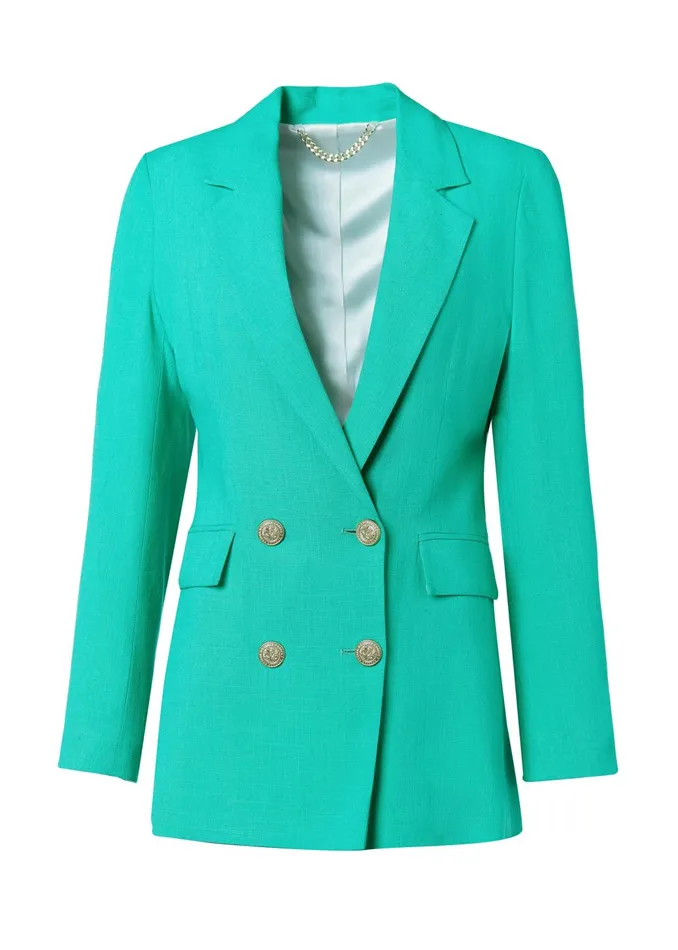 Holland Cooper Tailoring Women Double Breasted Blazer Jade Linen