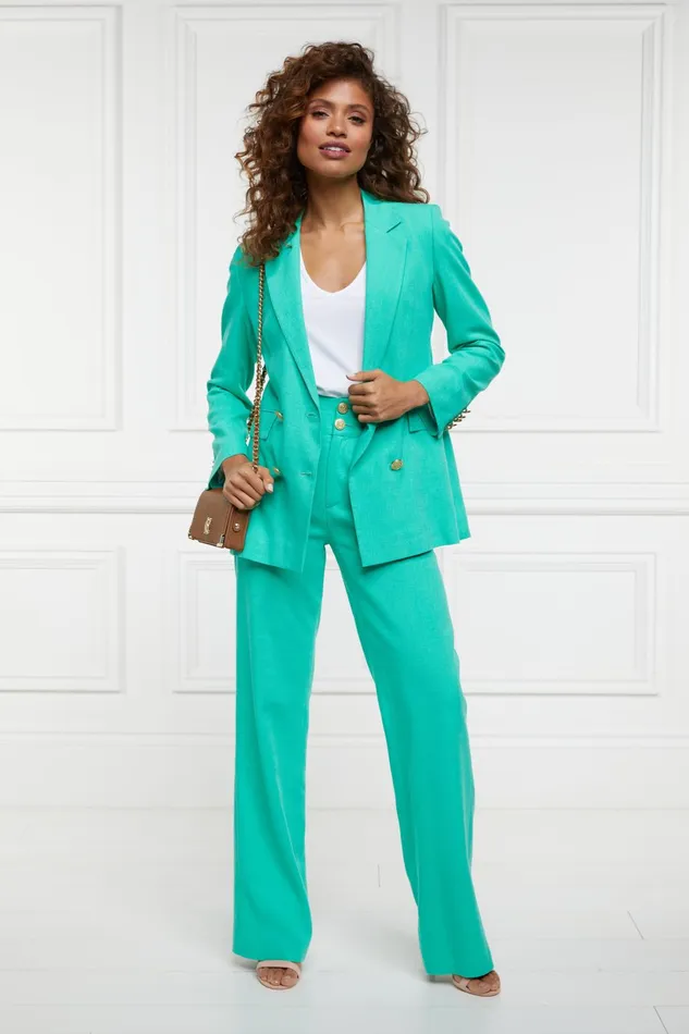 Holland Cooper Tailoring Women Double Breasted Blazer Jade Linen