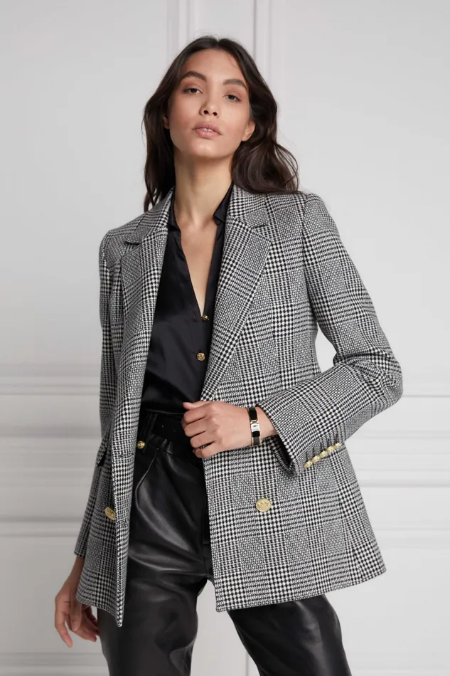 Holland Cooper Tailoring Women Double Breasted Blazer Prince Of Wales Mono