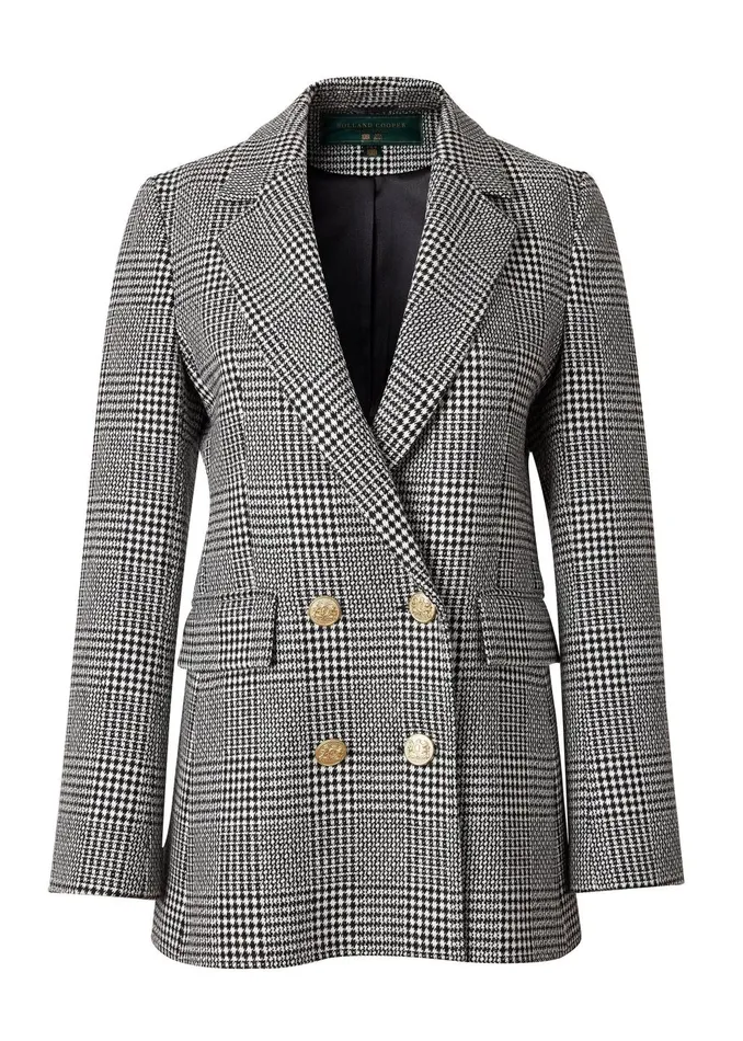 Holland Cooper Tailoring Women Double Breasted Blazer Prince Of Wales Mono