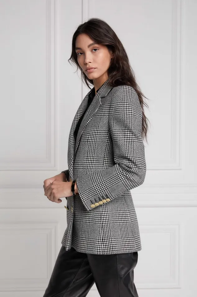 Holland Cooper Tailoring Women Double Breasted Blazer Prince Of Wales Mono