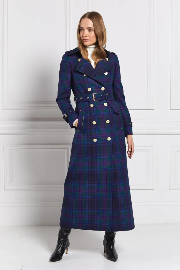Holland Cooper Tailoring Women Full Length Marlborough Trench Coat Heather Tartan