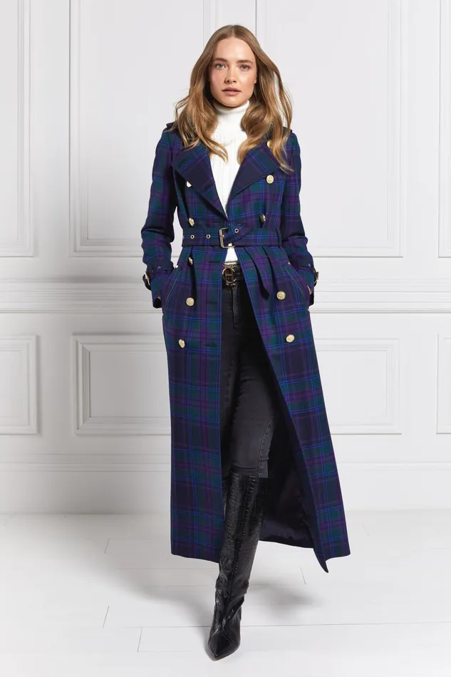 Holland Cooper Tailoring Women Full Length Marlborough Trench Coat Heather Tartan