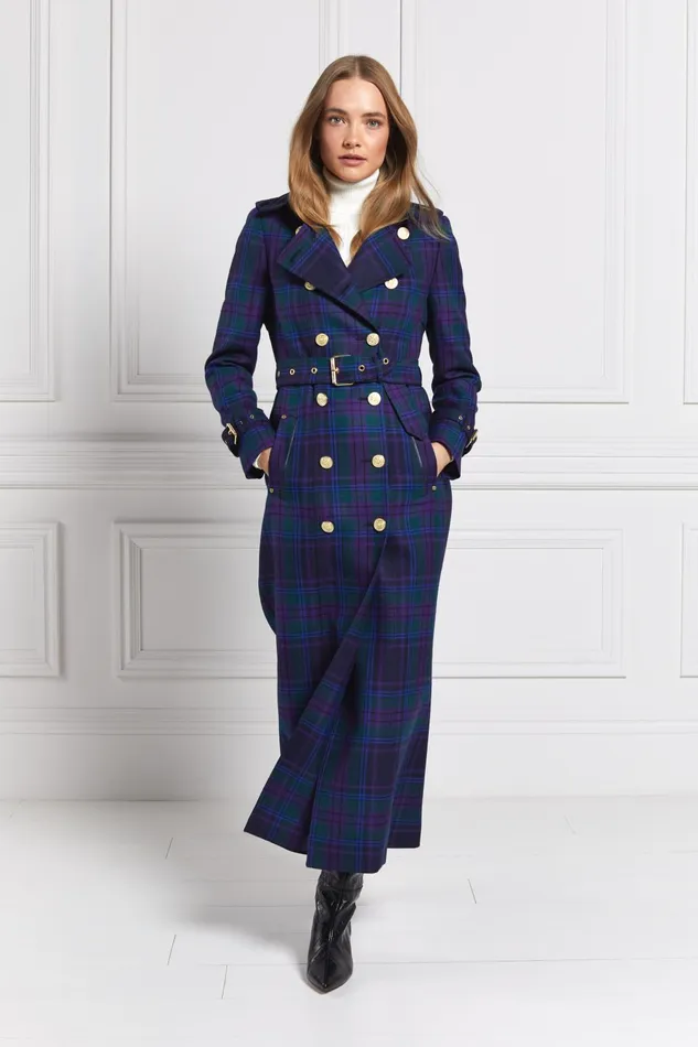 Holland Cooper Tailoring Women Full Length Marlborough Trench Coat Heather Tartan