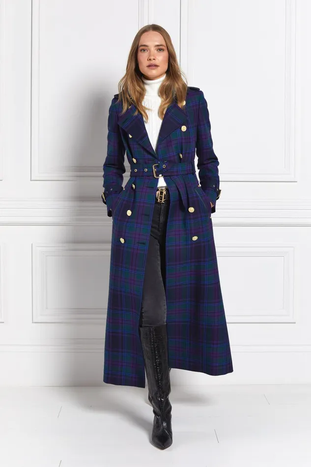 Holland Cooper Tailoring Women Full Length Marlborough Trench Coat Heather Tartan