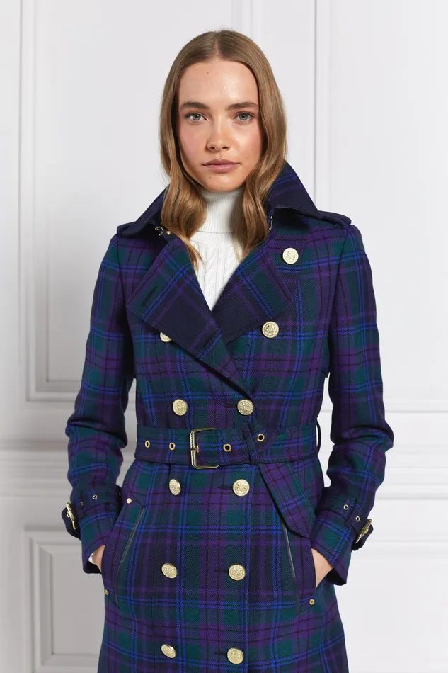 Holland Cooper Tailoring Women Full Length Marlborough Trench Coat Heather Tartan