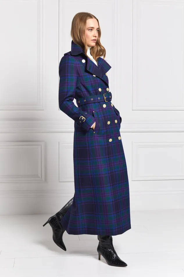 Holland Cooper Tailoring Women Full Length Marlborough Trench Coat Heather Tartan