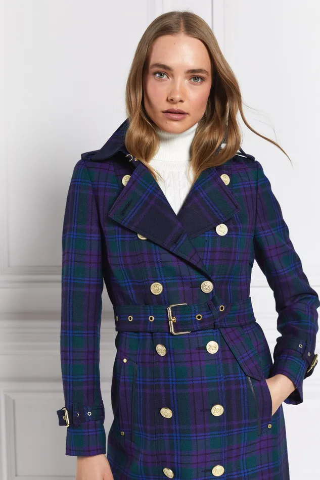 Holland Cooper Tailoring Women Full Length Marlborough Trench Coat Heather Tartan