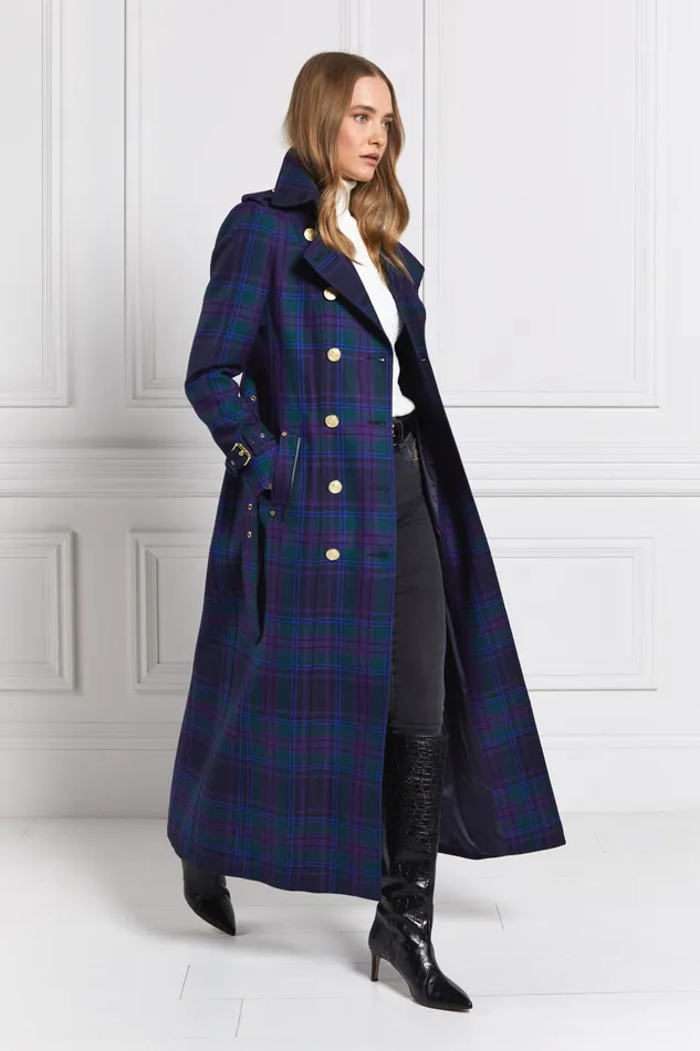 Holland Cooper Tailoring Women Full Length Marlborough Trench Coat Heather Tartan