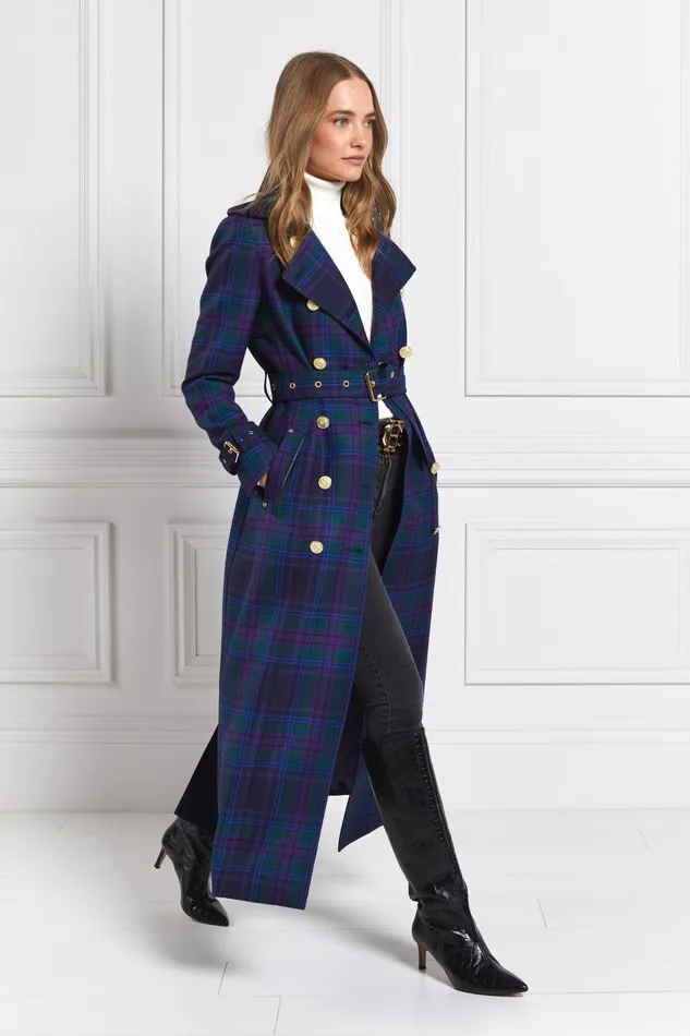 Holland Cooper Tailoring Women Full Length Marlborough Trench Coat Heather Tartan