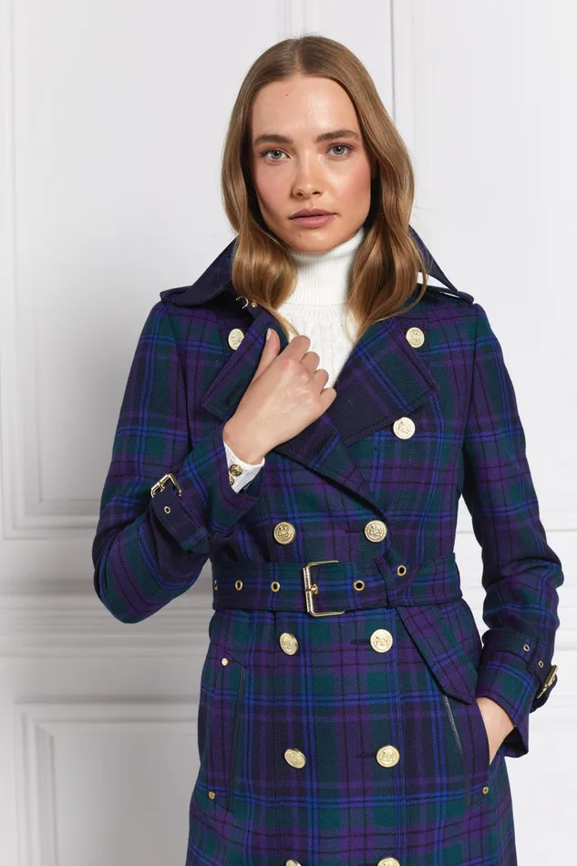 Holland Cooper Tailoring Women Full Length Marlborough Trench Coat Heather Tartan