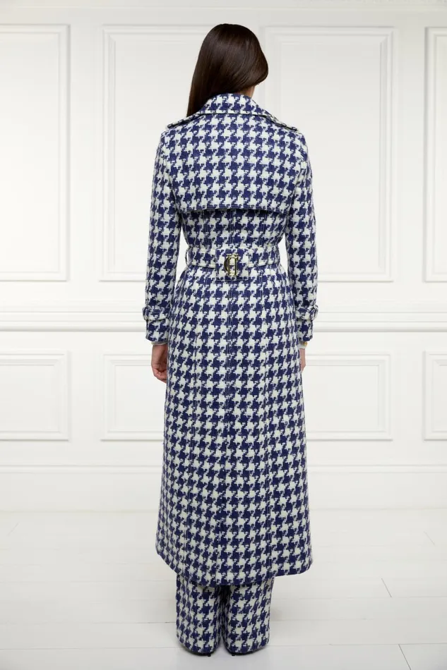 Holland Cooper Tailoring Women Full Length Marlborough Trench Coat Large Scale Navy Houndstooth