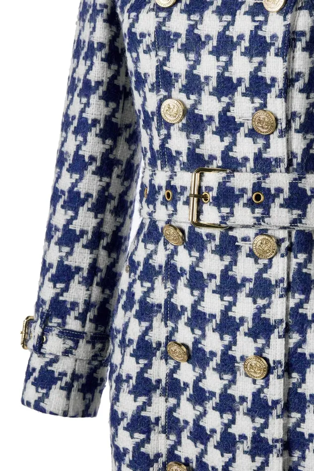 Holland Cooper Tailoring Women Full Length Marlborough Trench Coat Large Scale Navy Houndstooth