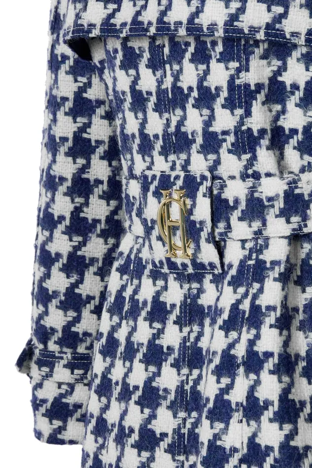 Holland Cooper Tailoring Women Full Length Marlborough Trench Coat Large Scale Navy Houndstooth