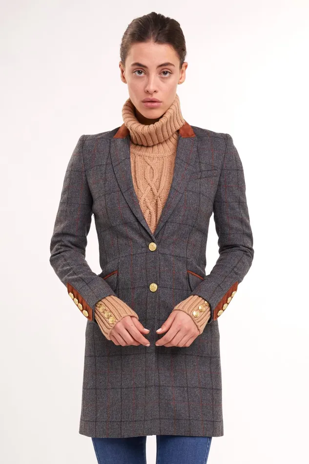 Holland Cooper Tailoring Women Kempton Coat Mid Blue Check