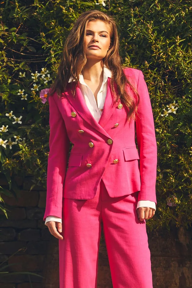 Holland Cooper Tailoring Women Knightsbridge Blazer Hot Pink Linen