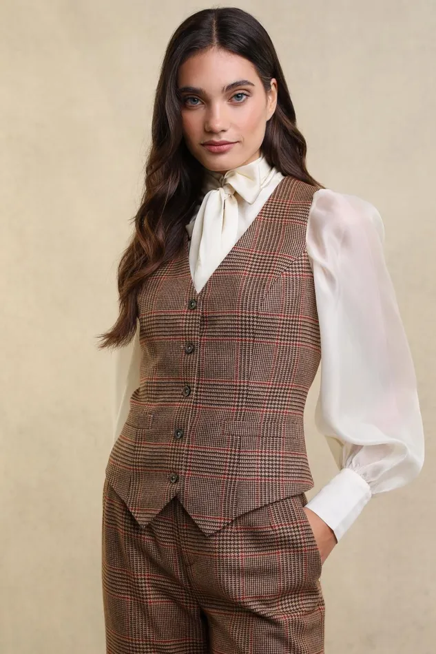Holland Cooper Waistcoats Women Hampton Waistcoat Clarence Check Merlot