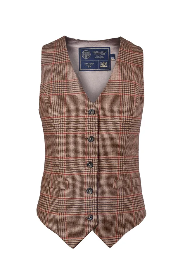 Holland Cooper Waistcoats Women Hampton Waistcoat Clarence Check Merlot Holland Cooper Waistcoats Women Hampton Waistcoat Clarence Check Merlot